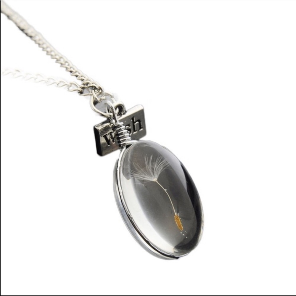 Dandelion Flower Make a Wish Glass 925 Necklace